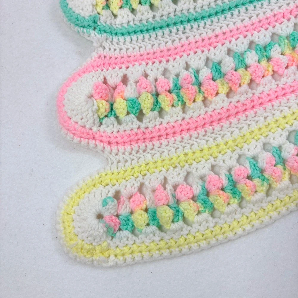 Handmade Crochet Baby Blanket Pastel‎ Pink Yellow Mint Scalloped Granny 27x38